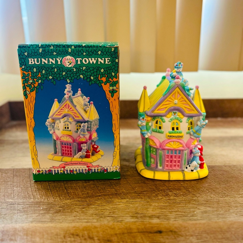 Vintage Bunny Towne Firehouse Decor, Hand Painted,Genuine Porcelain,Collectible